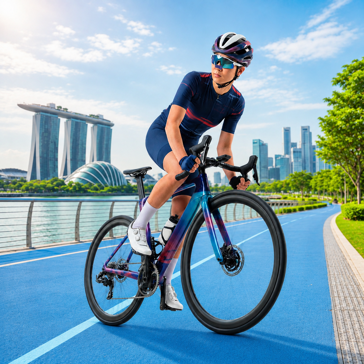 Cyclist with Gudslip sport nose strip in Marina Bay