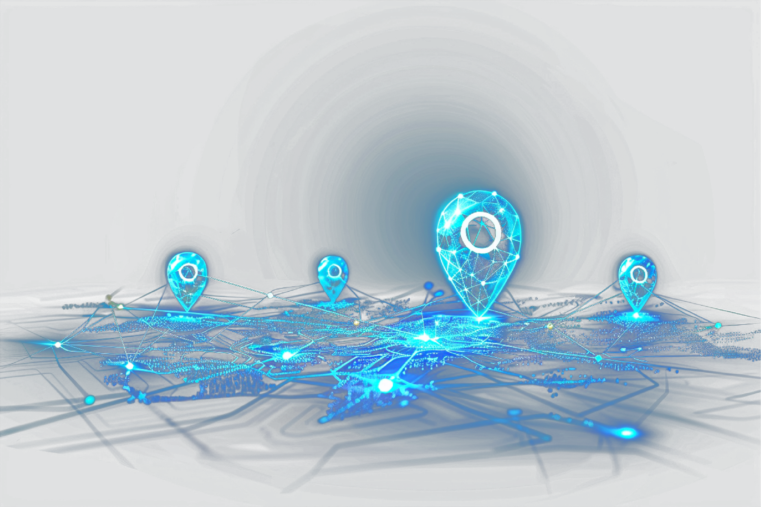 Digital map with glowing pins