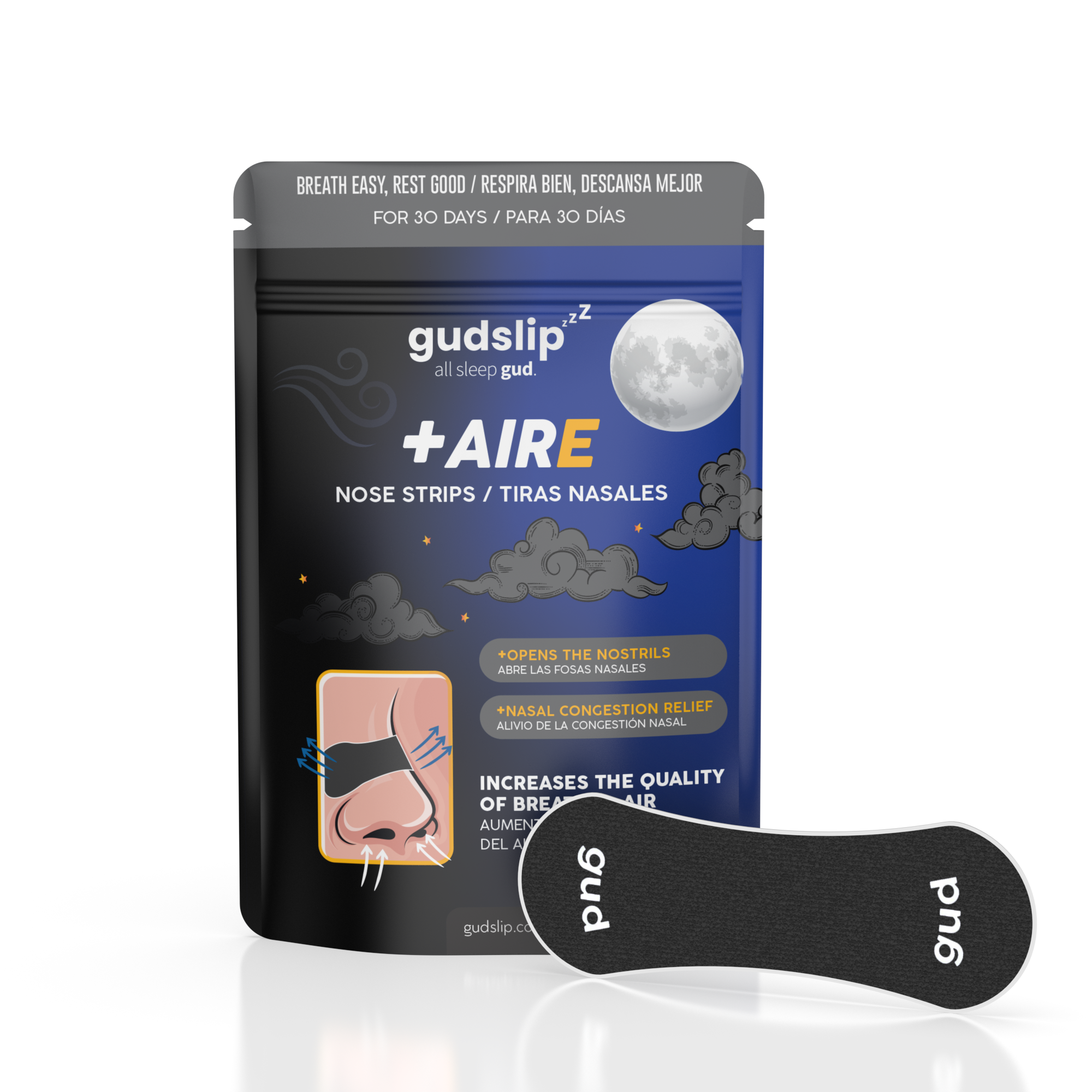 Gudslip +AIRE nose strips retail pouch with nose strip sample