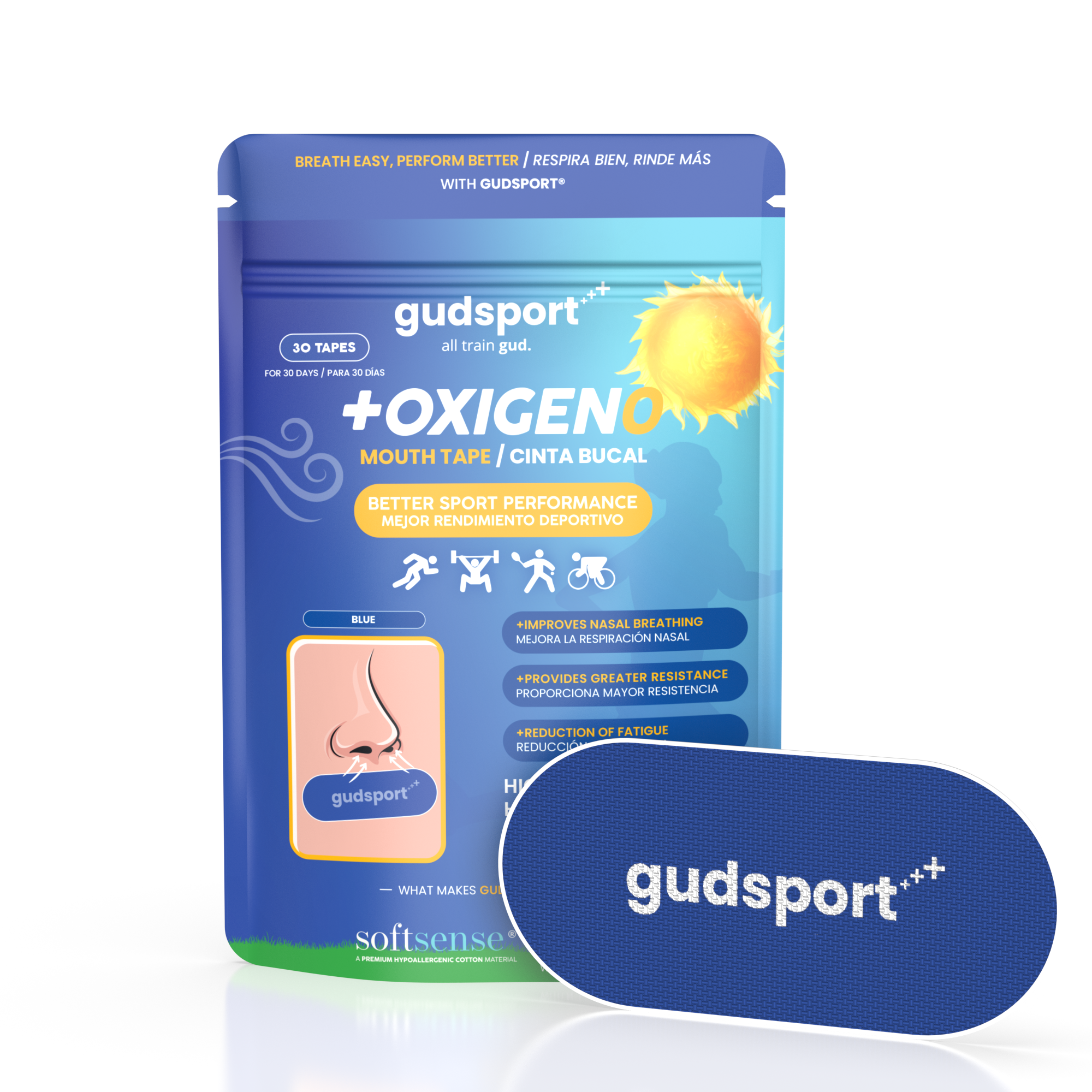 Gudsport +OXIGENO mouth tape retail pouch with sport tape sample