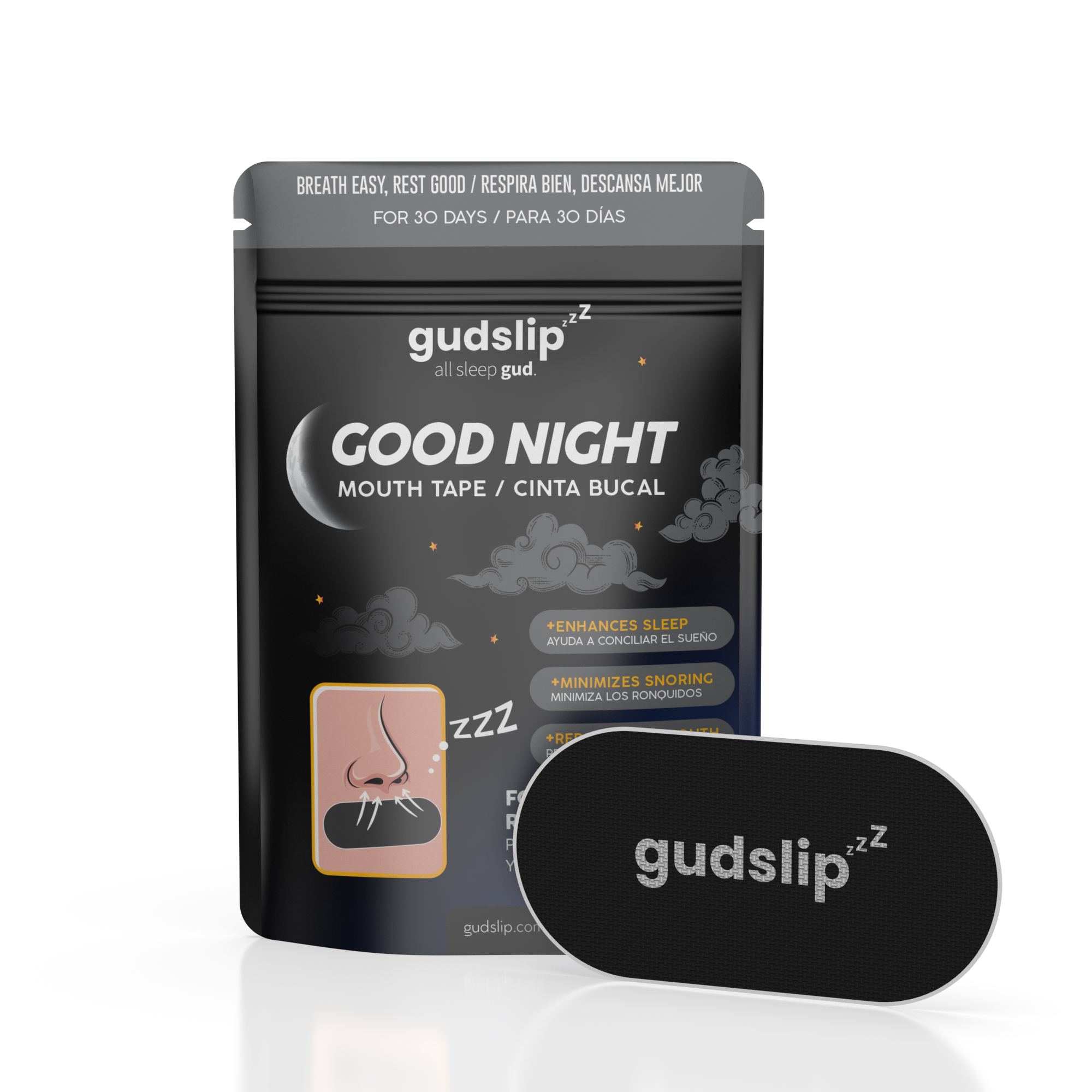 Gudslip Good Night mouth tape retail pouch with mouth tape sample